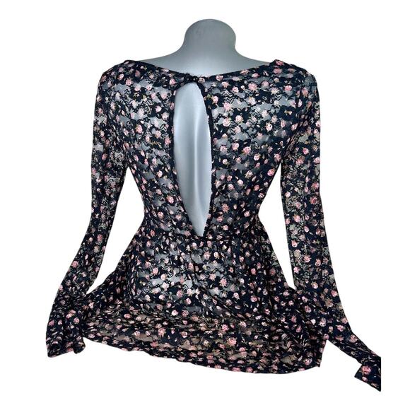 Wet Seal Tops - Wet Seal Y2K Black Floral Open Back Blouse See Through Top Whimsygoth Large L